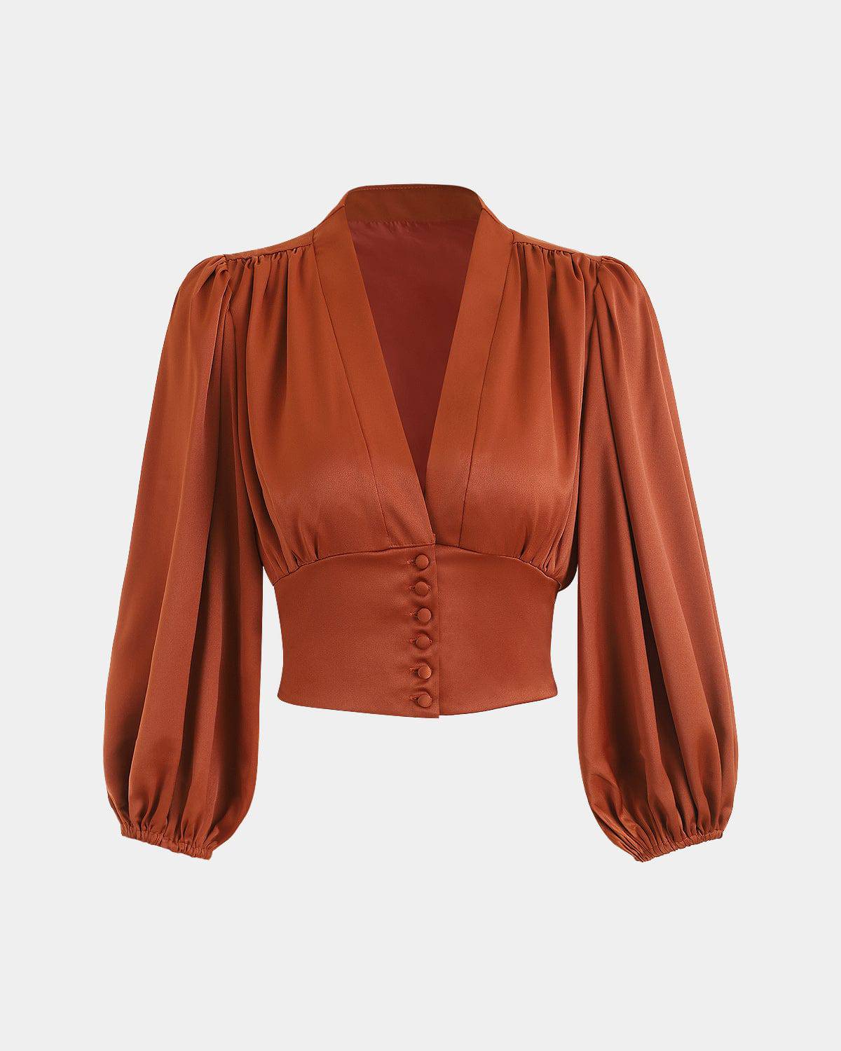 The Balloon Sleeves Satin Crop Blouse-J.ING