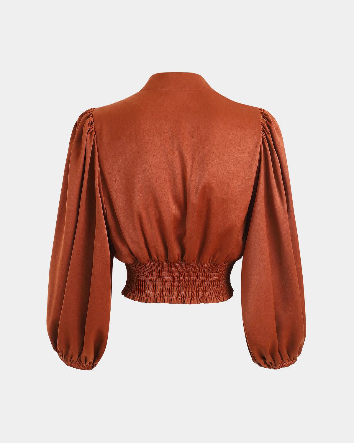 The Balloon Sleeves Satin Crop Blouse-J.ING