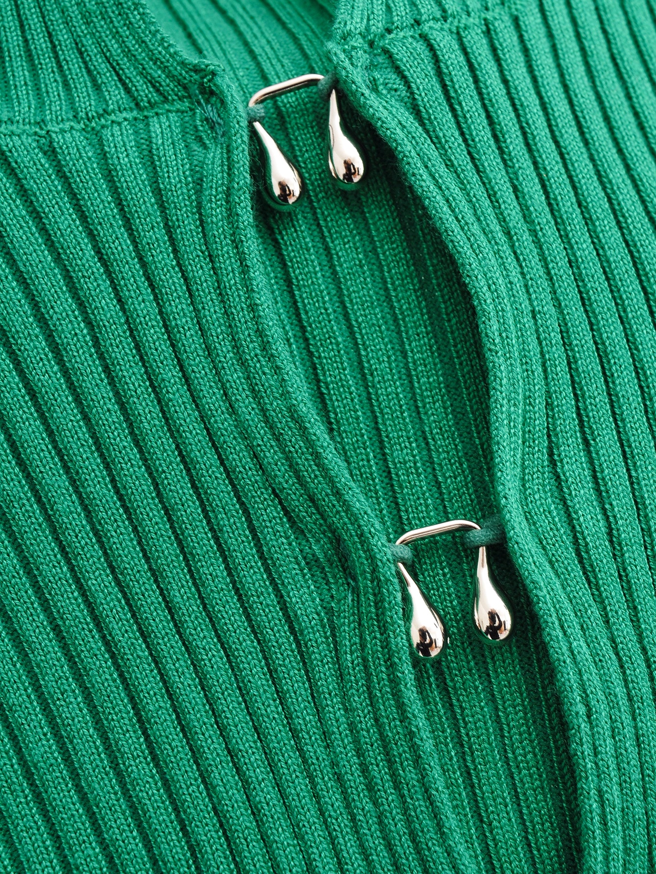 Metal Button Ribbed Fitted Sweater