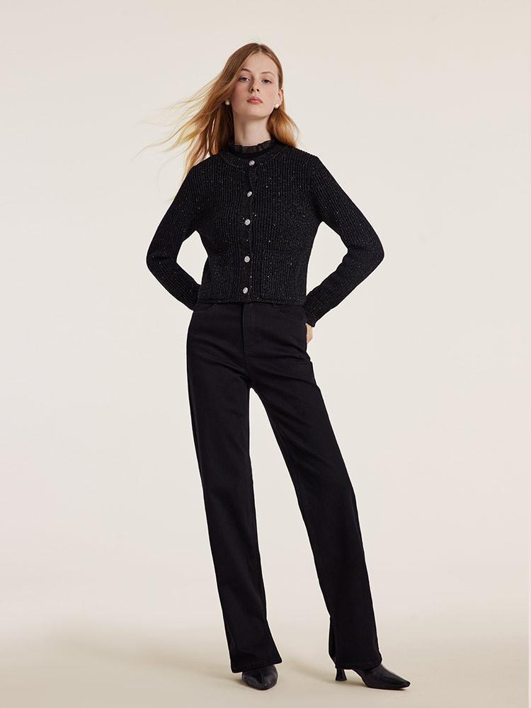 Black Sequins Wool Cardigan