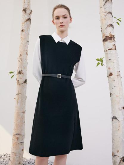 Black Vest Dress And White Shirt Dress Two-Piece Set