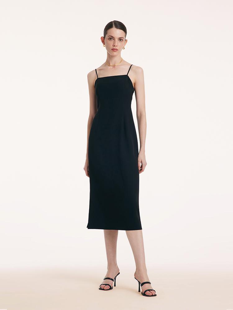 Back Twisted Spaghetti Strap Dress With Detachable Bra Pads
