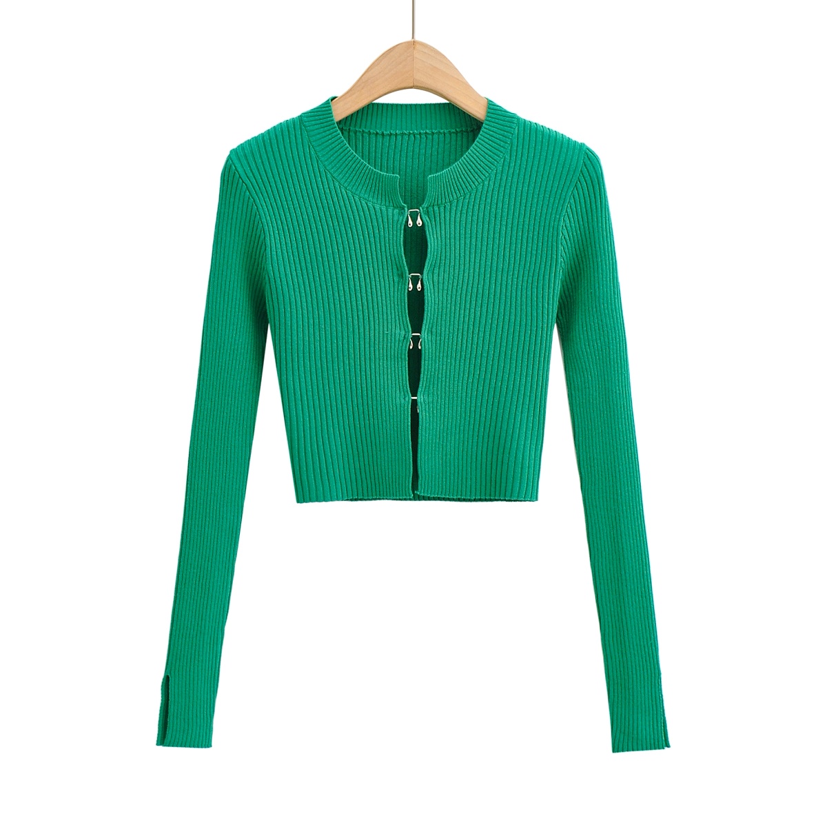 Metal Button Ribbed Fitted Sweater