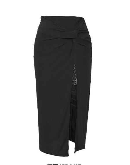 Suede Effect Lace-Slit Midi Skirt