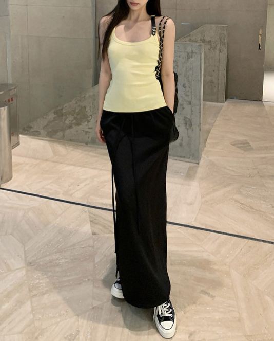 Ribbed Stretchy Faux Leather Buckle Vintage Tank Top