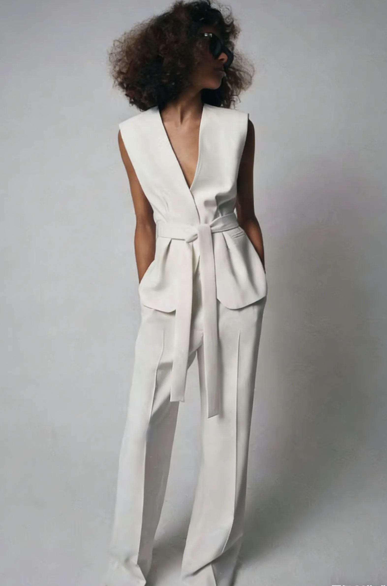 Belted Waistcoat Vest & Pleated Trousers Set