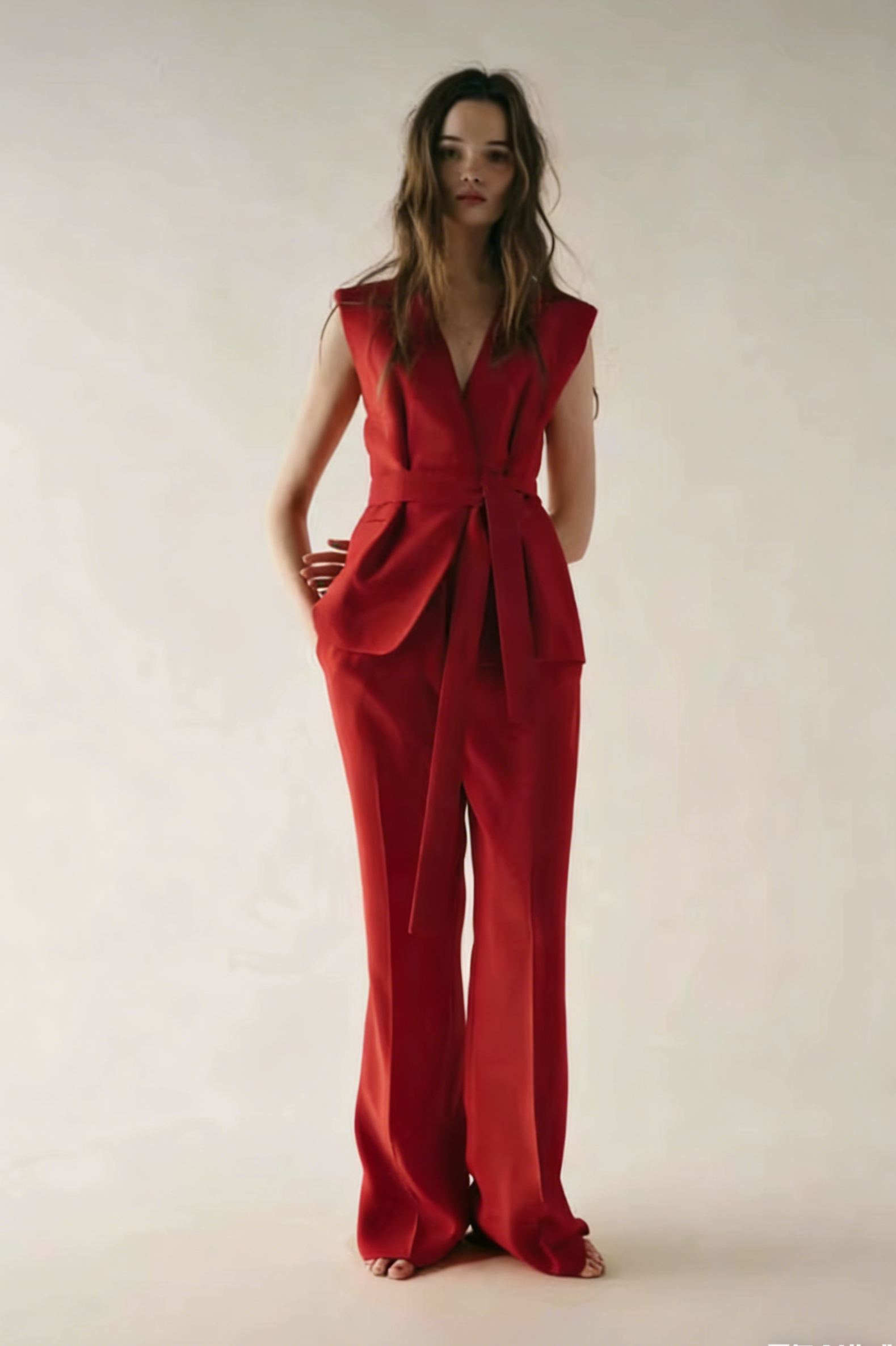 Belted Waistcoat Vest & Pleated Trousers Set