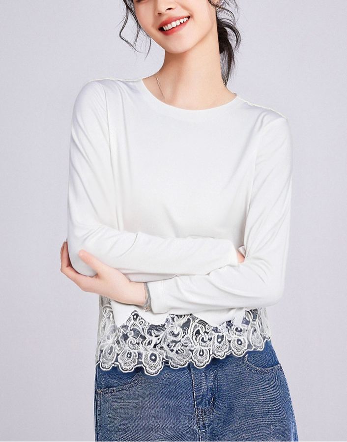 Lace Panel High Neck Long Sleeve Knit Top