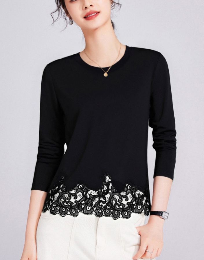 Lace Panel High Neck Long Sleeve Knit Top