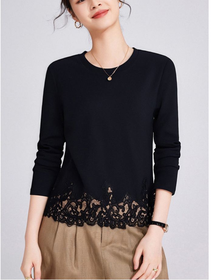 Lace Panel High Neck Long Sleeve Knit Top