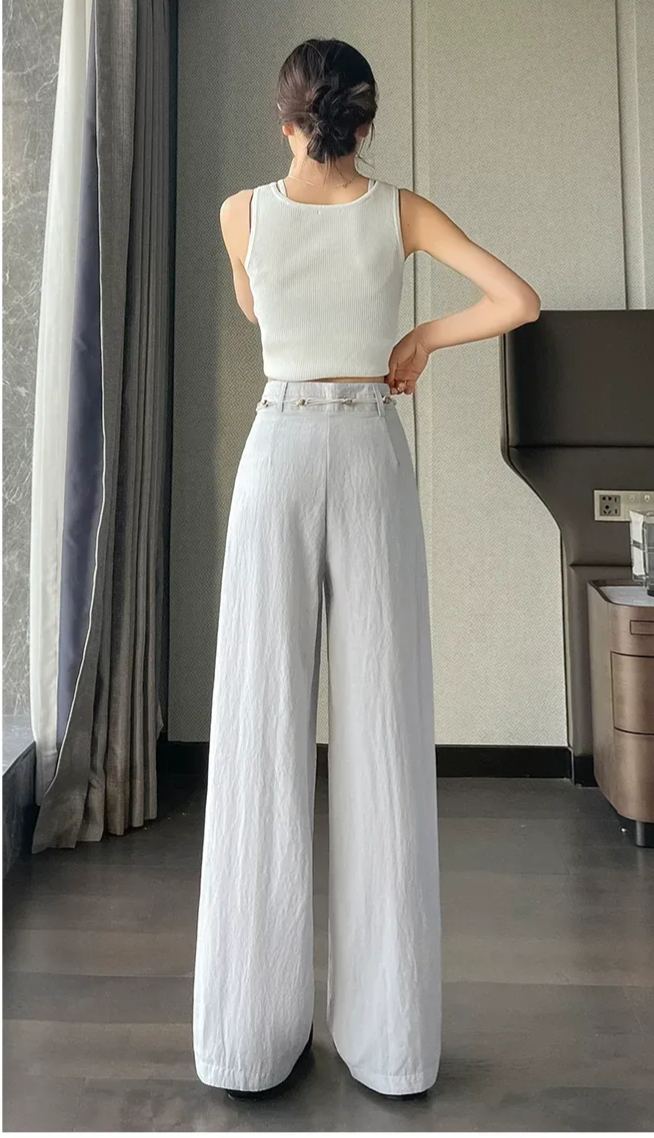 Belted Linen Wide Leg Pants