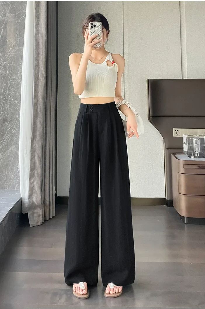 Belted Linen Wide Leg Pants