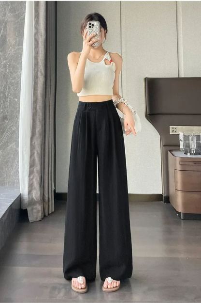 Belted Linen Wide Leg Pants