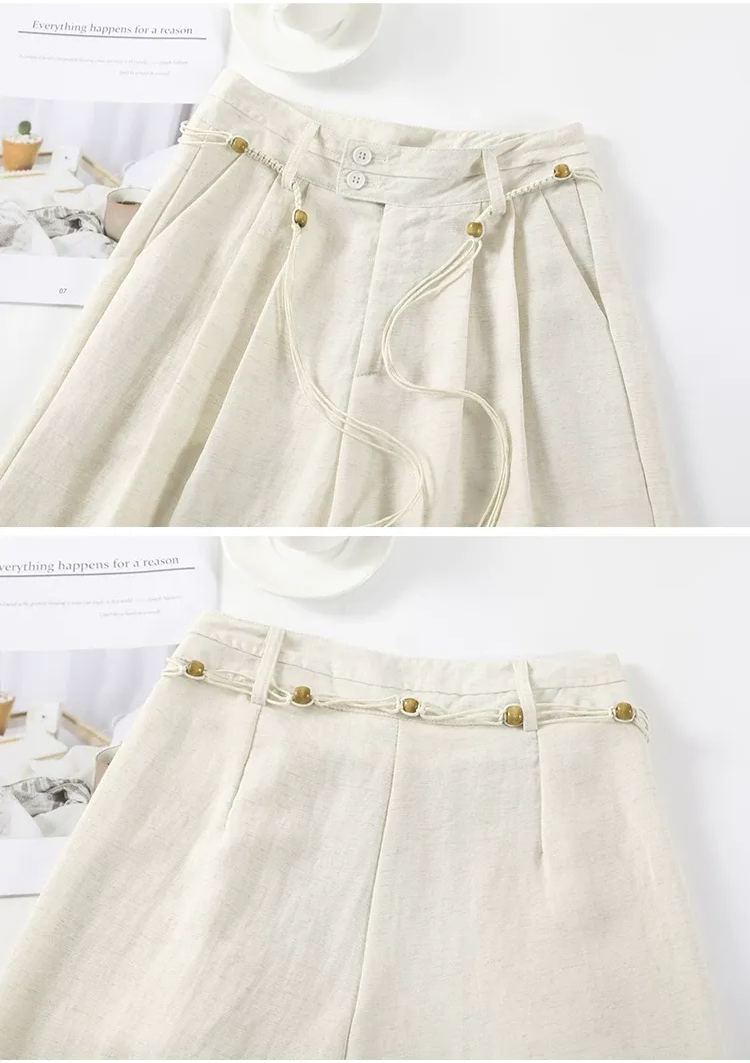 Belted Linen Wide Leg Pants
