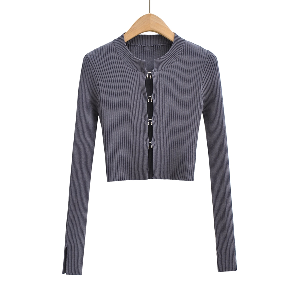 Metal Button Ribbed Fitted Sweater