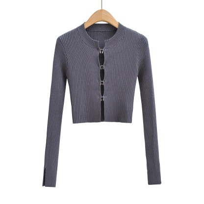 Metal Button Ribbed Fitted Sweater