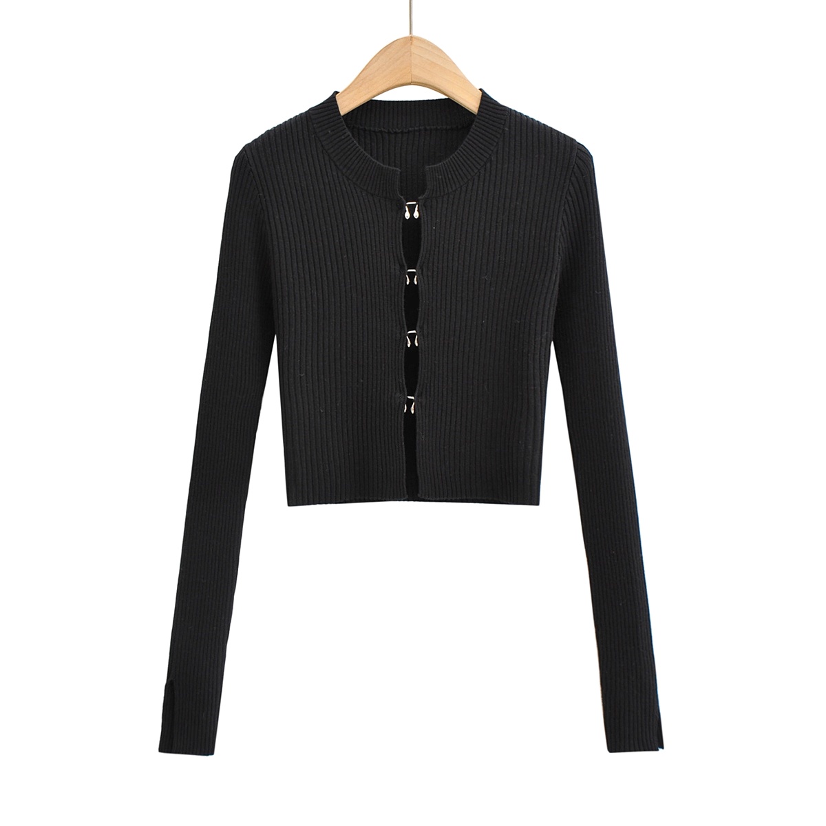 Metal Button Ribbed Fitted Sweater