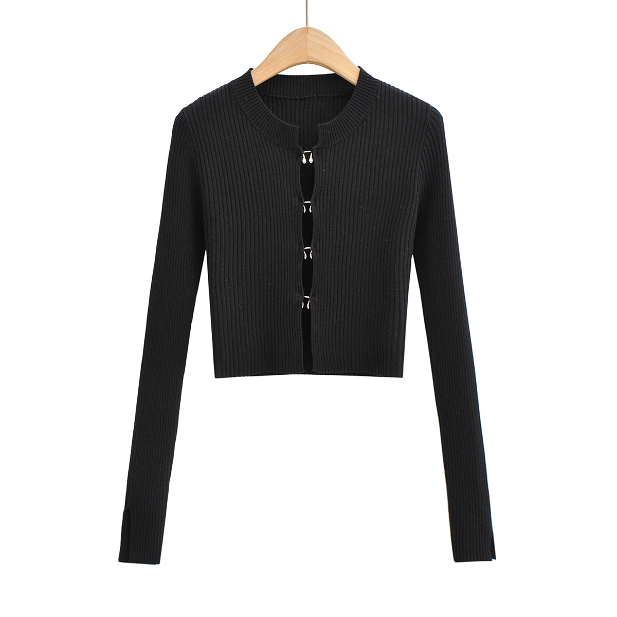 Metal Button Ribbed Fitted Sweater