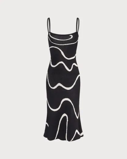 The Black Wave Knit Midi Dress