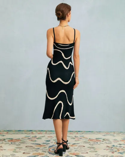 The Black Wave Knit Midi Dress