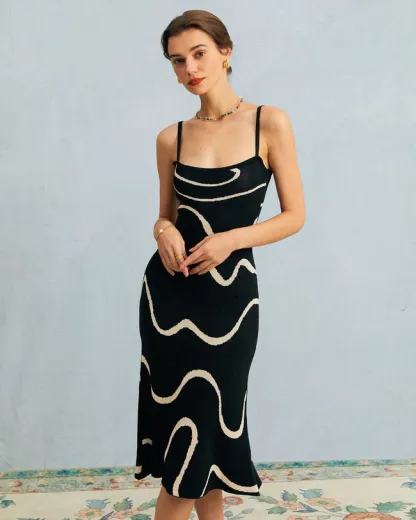 The Black Wave Knit Midi Dress
