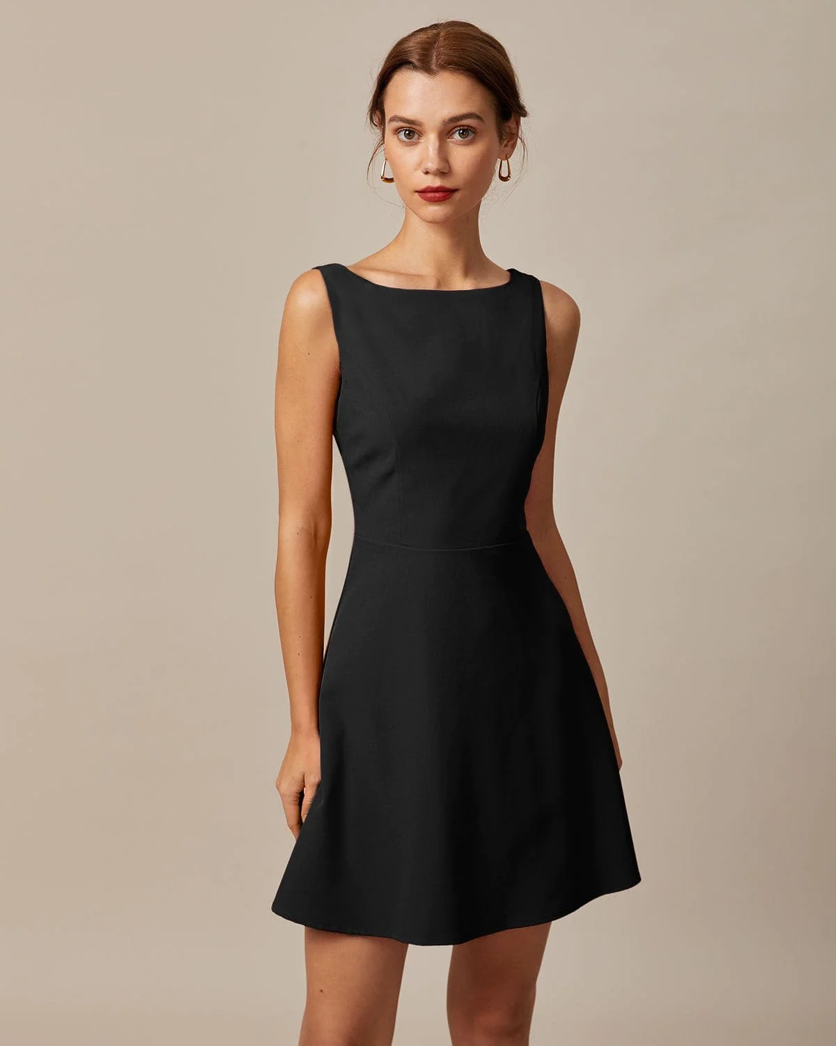 Black Sleeveless Boat Neck Mini Dress