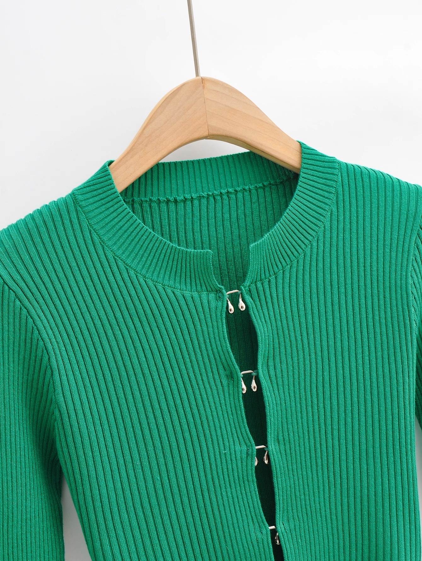 Metal Button Ribbed Fitted Sweater