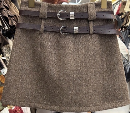 Houndstooth Mini Skirt with Double Belt