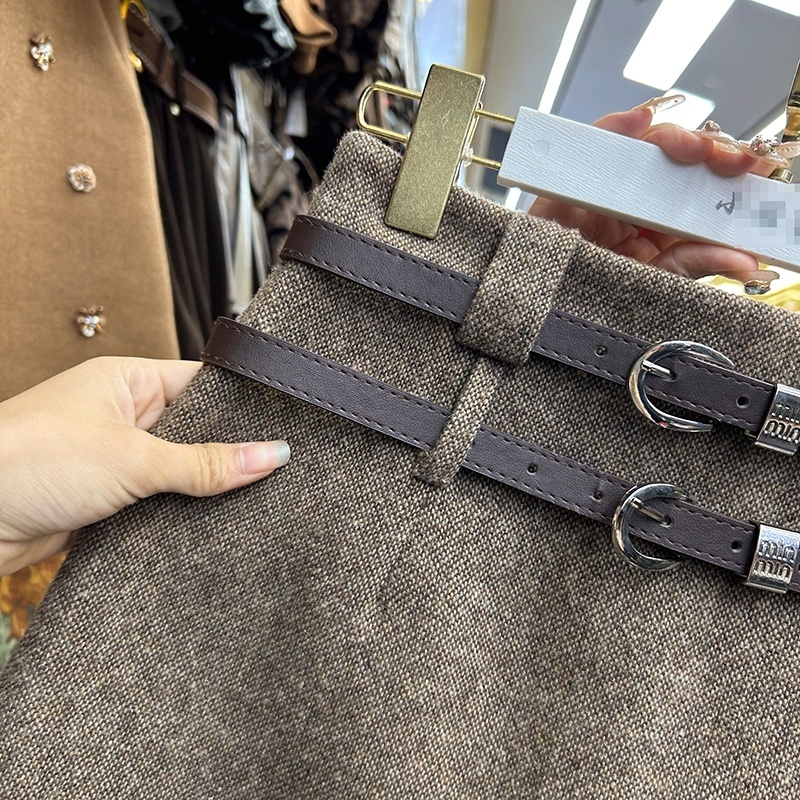 Houndstooth Mini Skirt with Double Belt