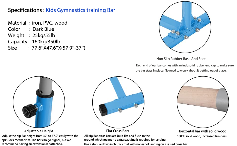 Detailed description of horizontal bar for children's gymnastics training