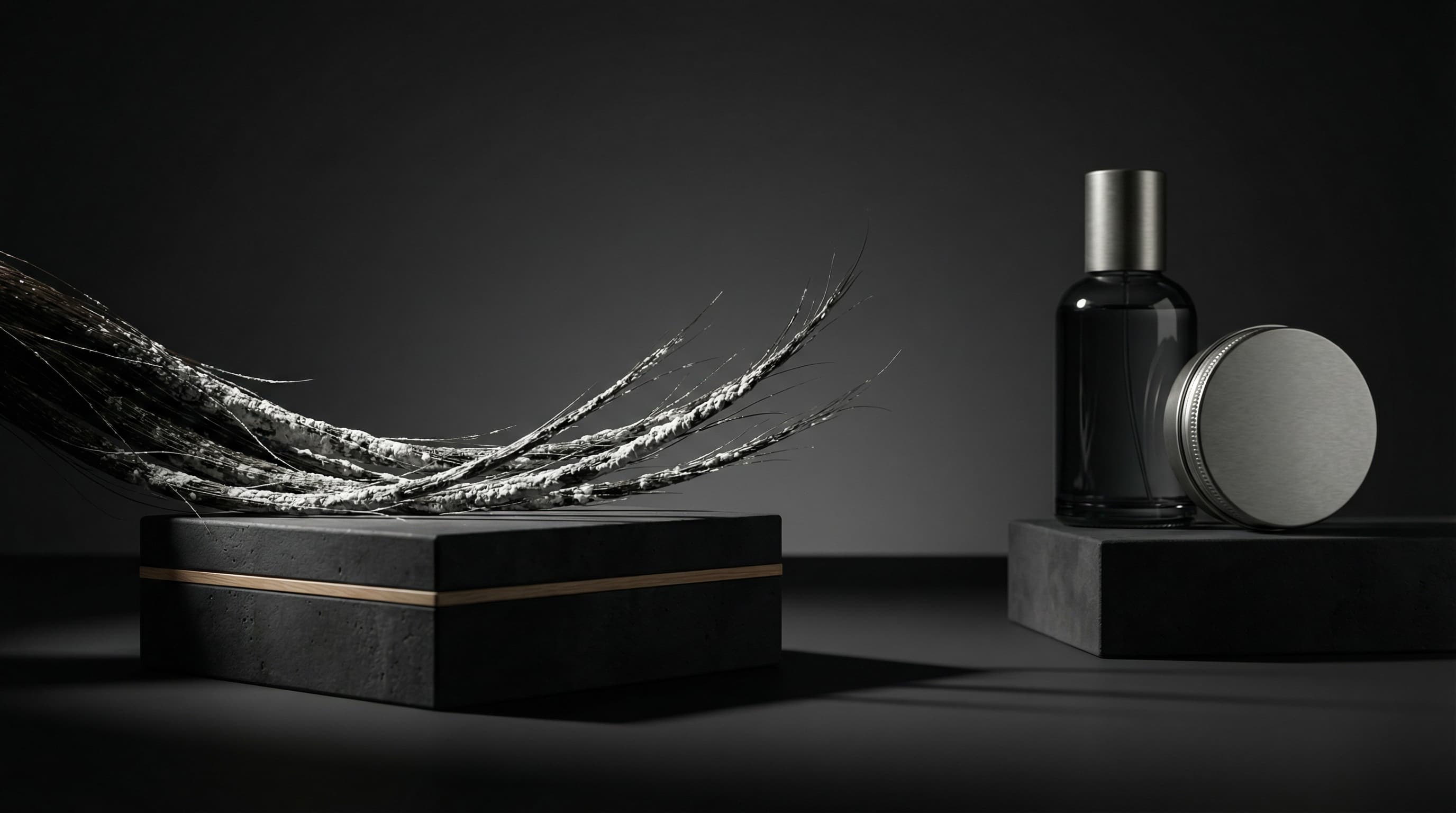 Close-up of mineral buildup deposits on hair strands caused by hard water