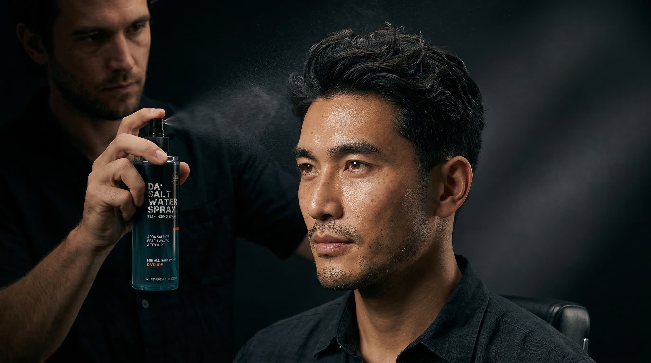 Man having hair conditioned at salon to prep for beach wave styling