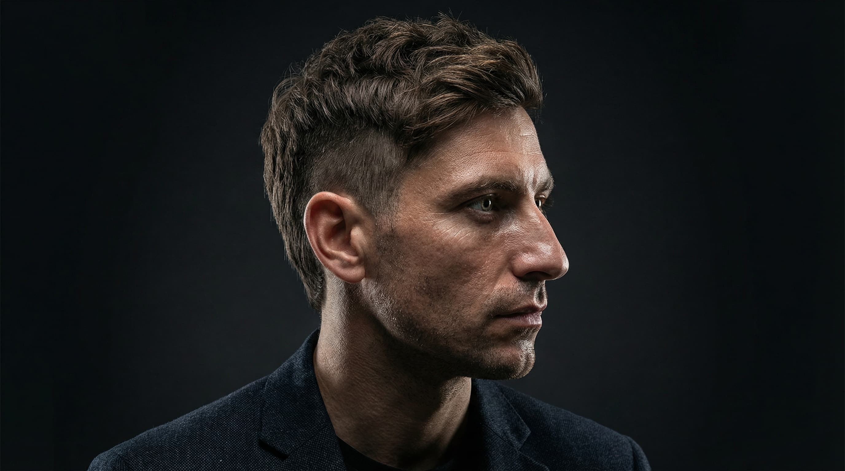 Best undercut hairstyle for men with big noses featuring medium length textured top