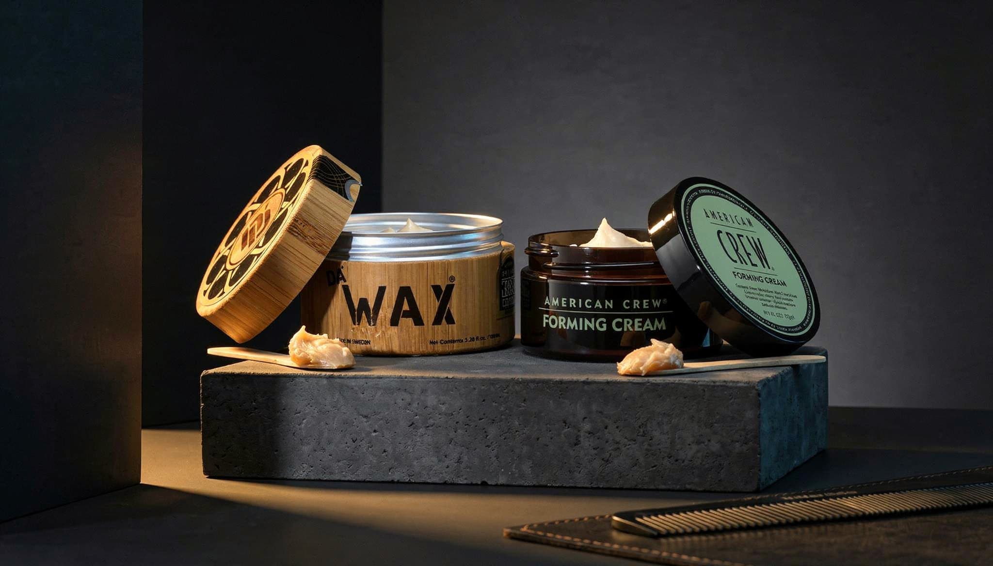 Da'Wax bamboo tub vs American Crew Forming Cream — strong hold hair wax comparison