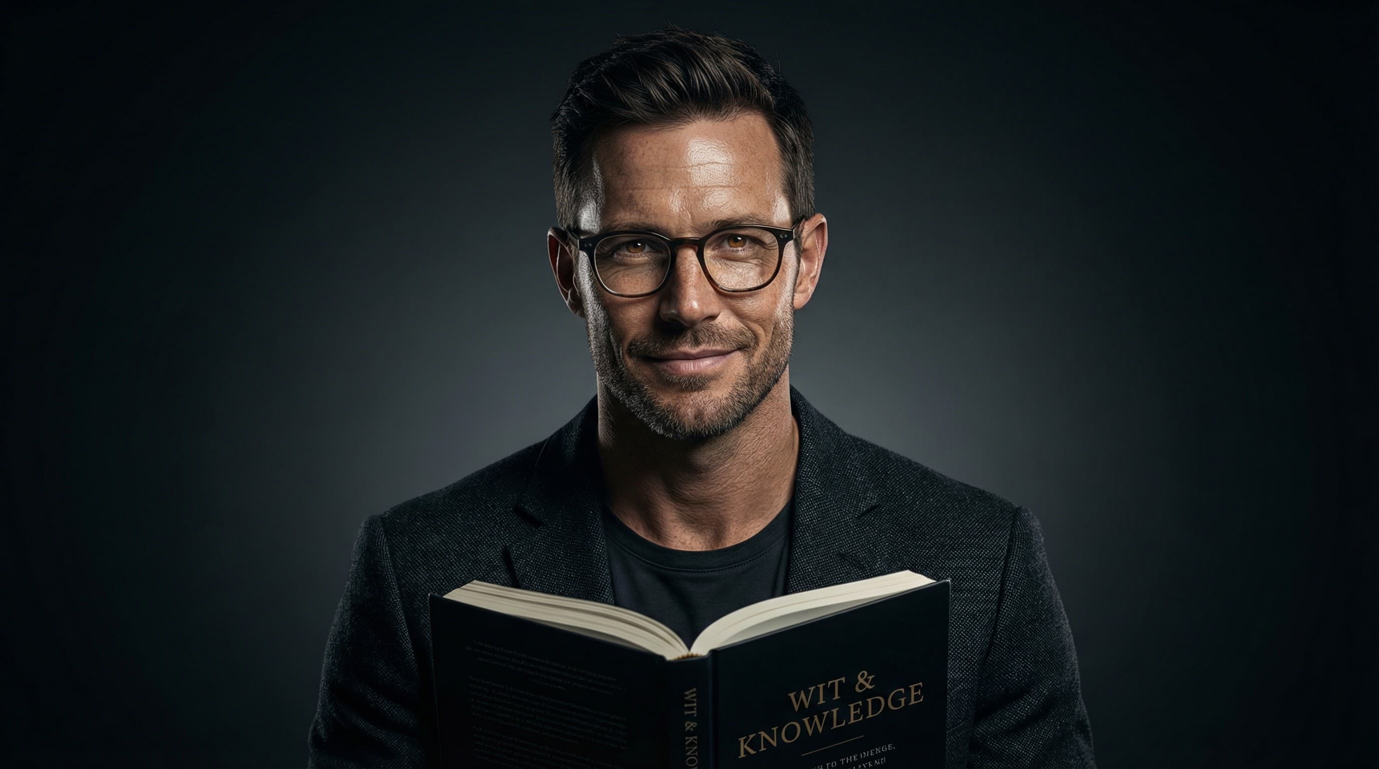 Intelligent man with glasses reading a book showing wit and knowledge attract women