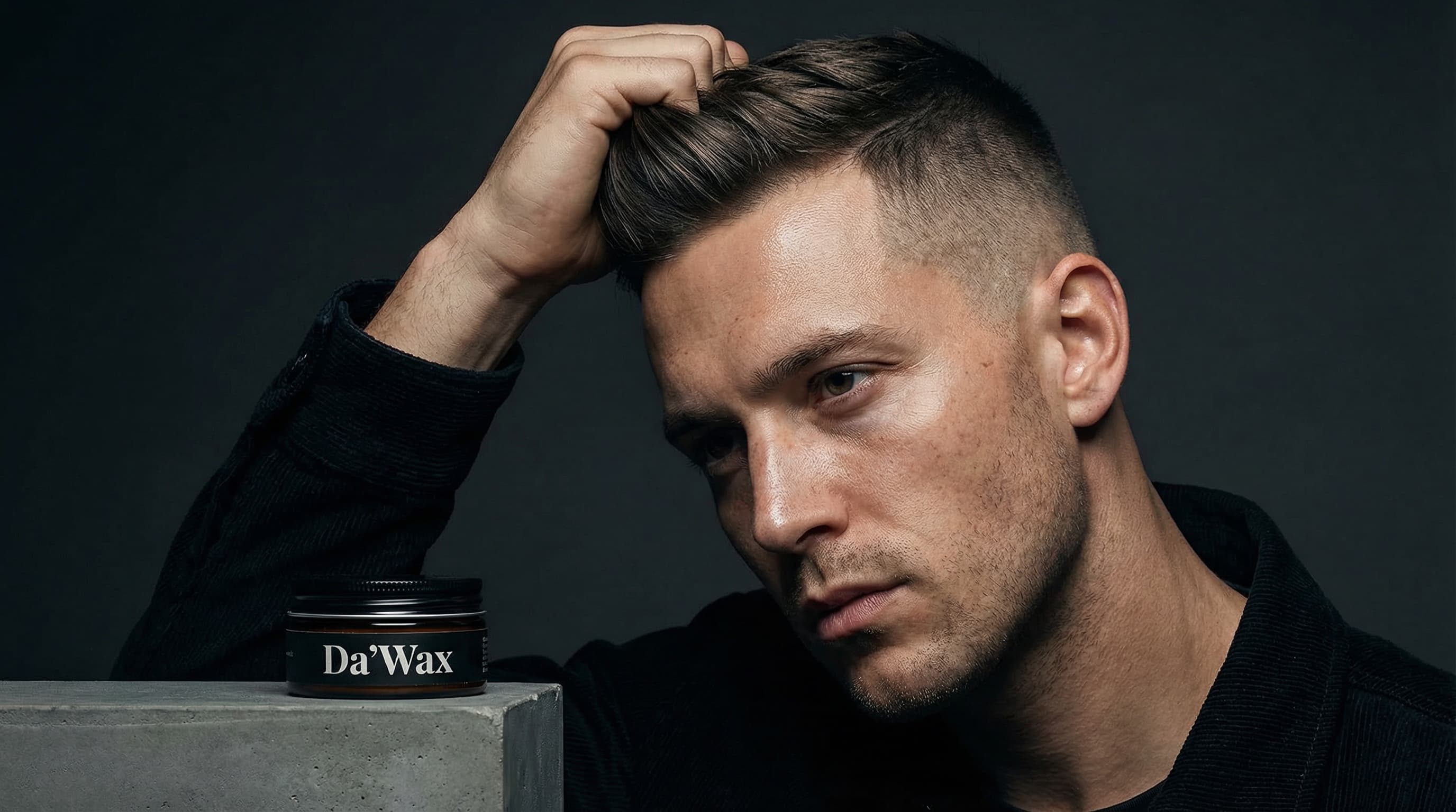 Man demonstrating super strong hold power of Da'Wax hair styling wax