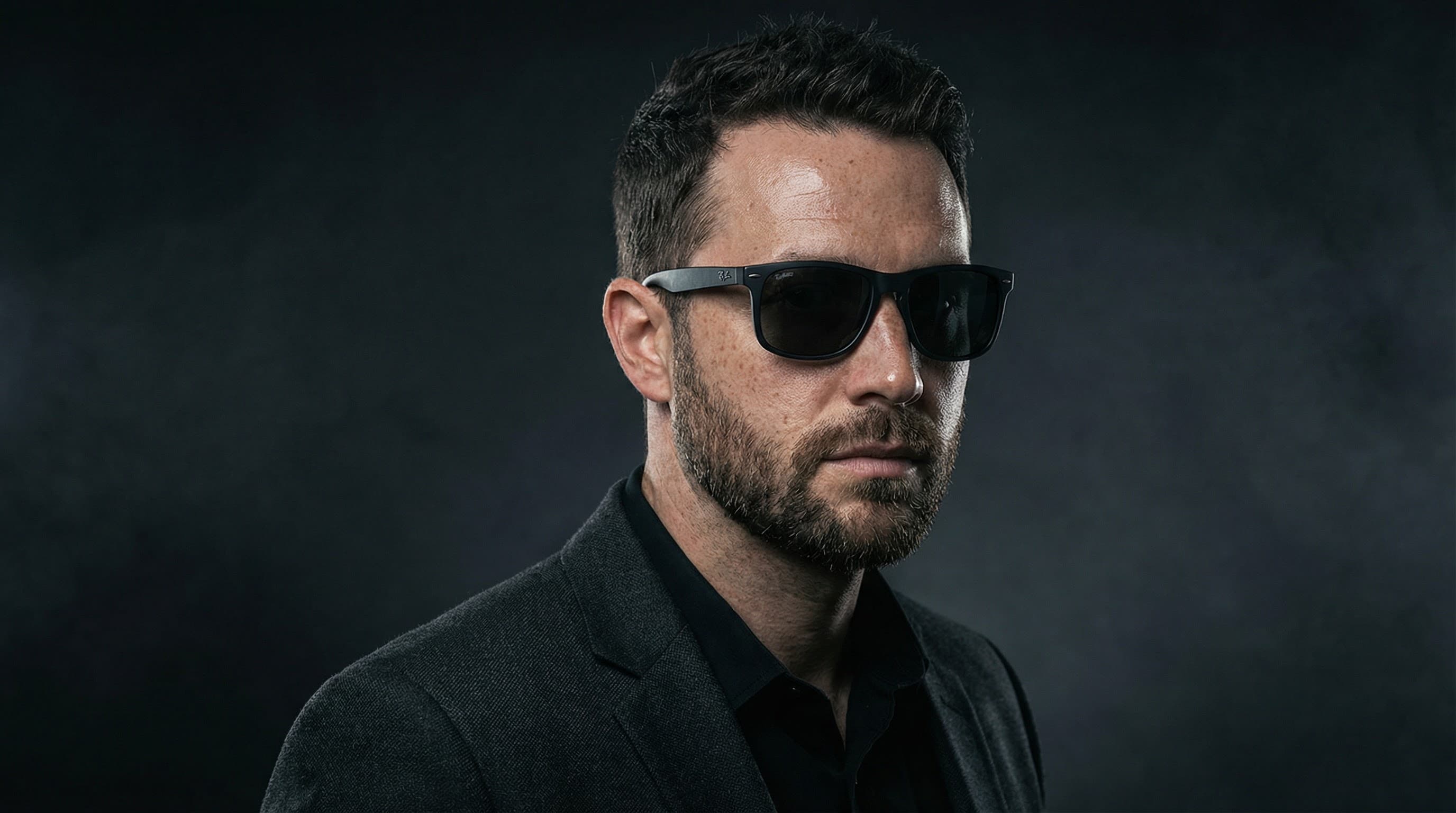 Man with short hair and groomed beard combo wearing sunglasses