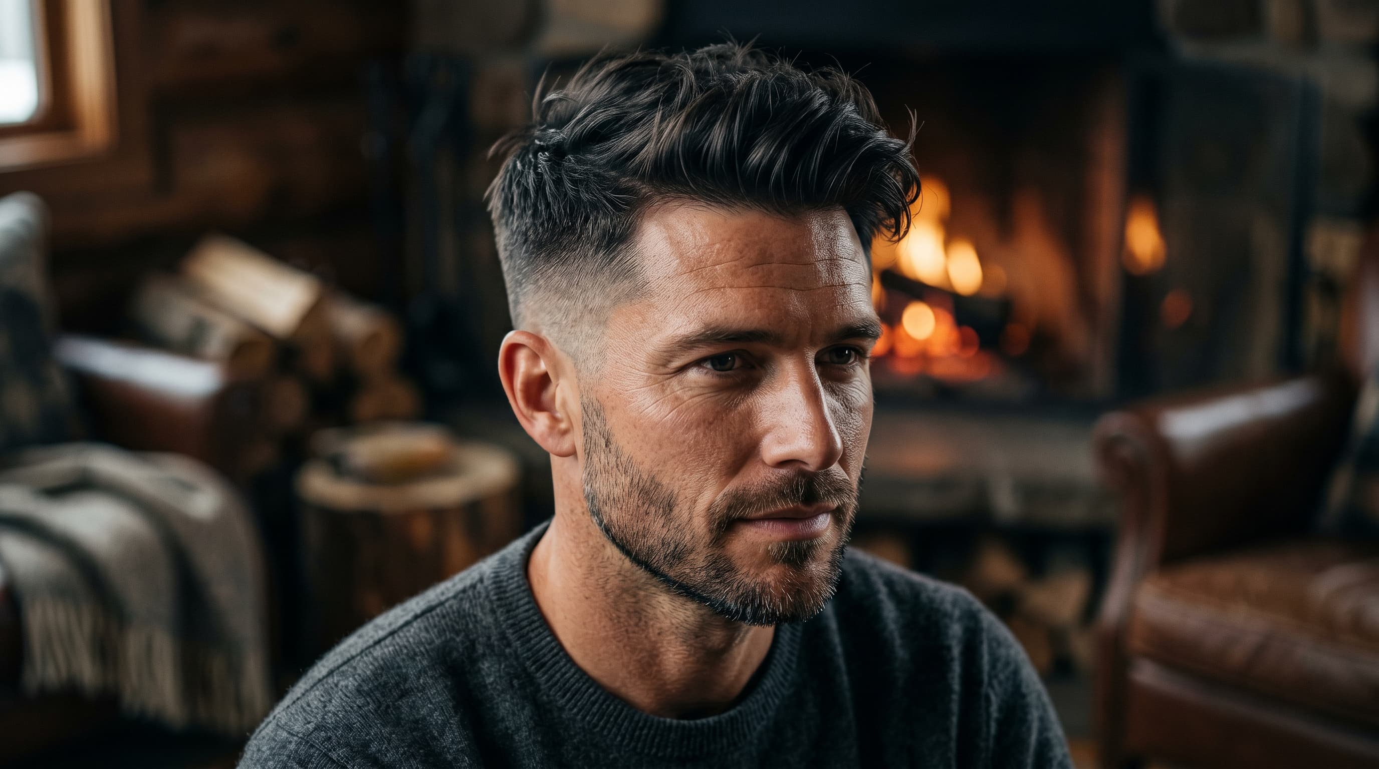 Men's undercut with medium-length top showing clean fade and textured volume