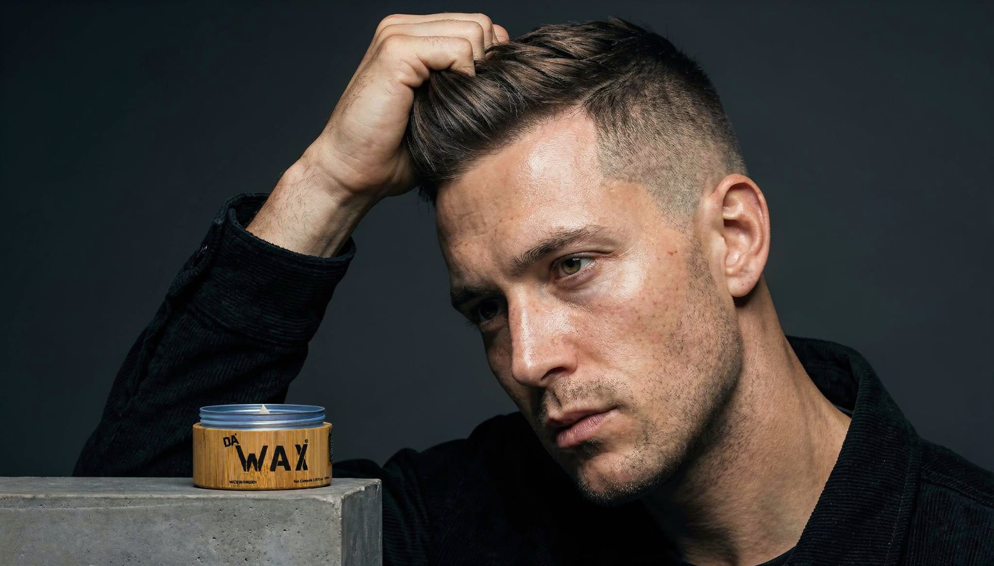 Man demonstrating super strong hold power of Da'Wax hair styling wax