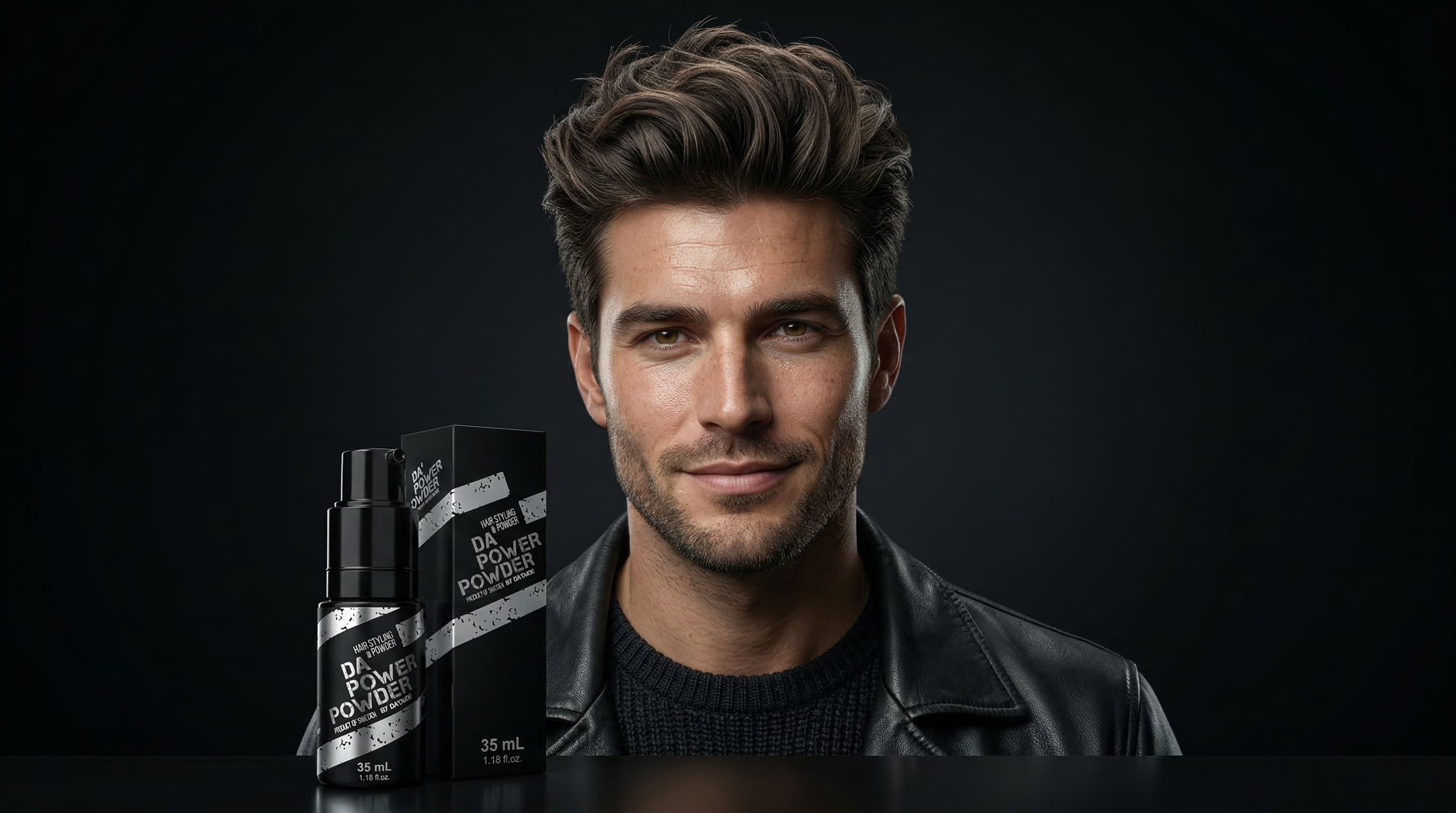 Man with voluminous textured hair styled using hair powder for men &mdash; matte finish look