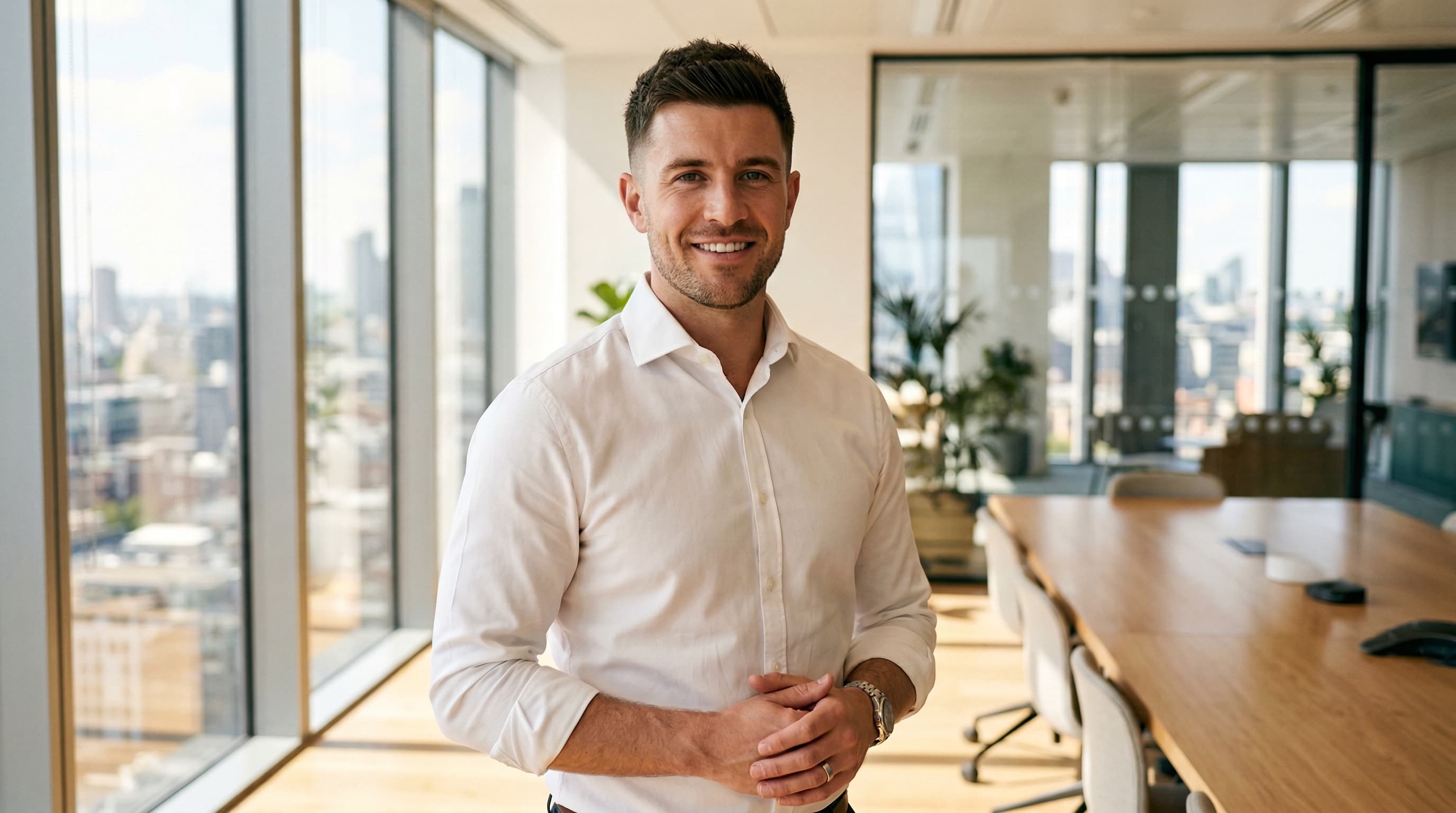 Confident professional man with a sharp textured hairstyle ready for a boardroom meeting — Da'Dude Hair 5-minute styling system