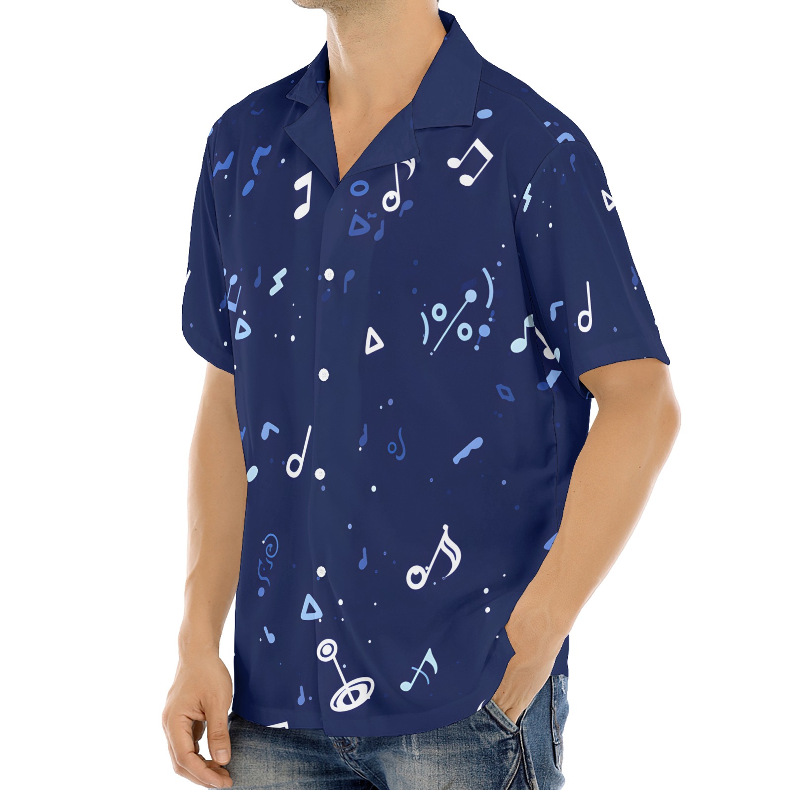 Men's Navy Blue Music Note Hawaiian Shirt | Tropical