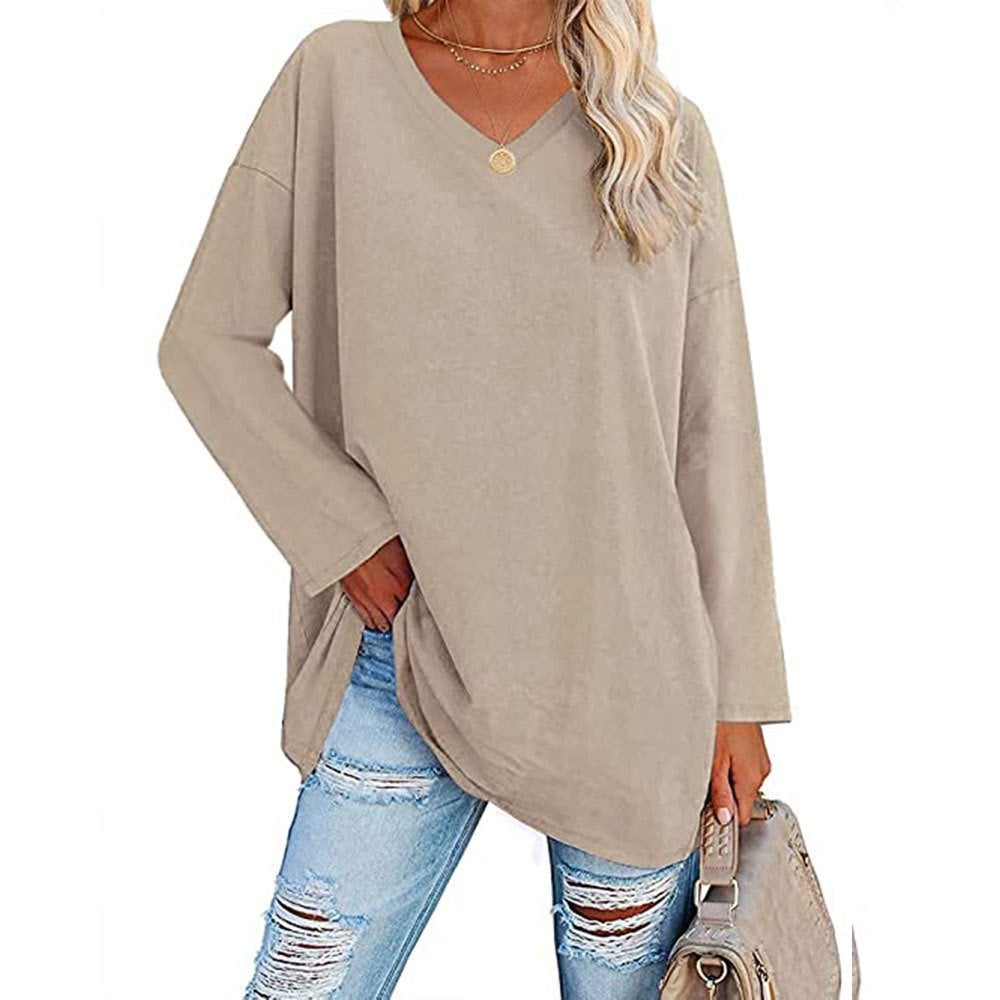 💋Women's loose long sleeve fashion V-neck knit top