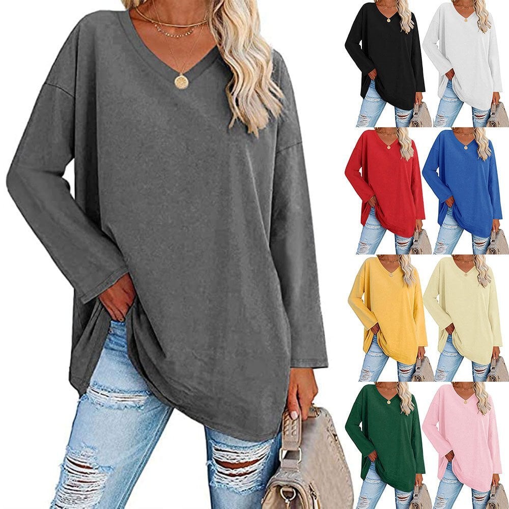 💋Women's loose long sleeve fashion V-neck knit top