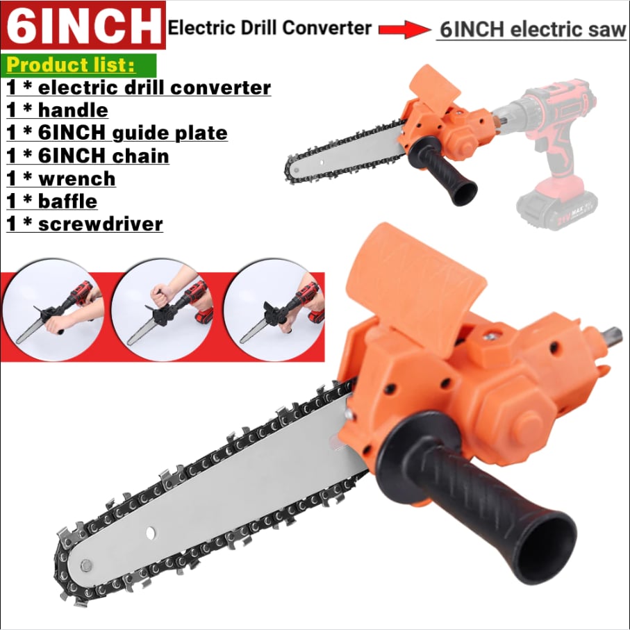 🔥Hot sale 30% OFF🔥 6 Inch Electric Drill Modified To Electric Chainsaw Drill Attachment✨Free 1* chain