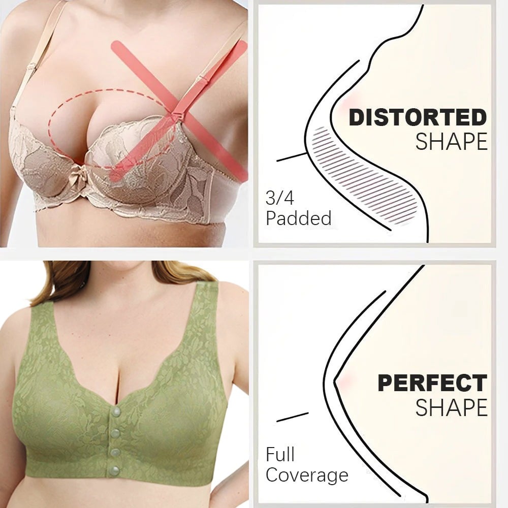 ✨HOT SALE 🔥🔥🔥– Plus Size Zero Feel Lace Full Coverage Front Closure Bra