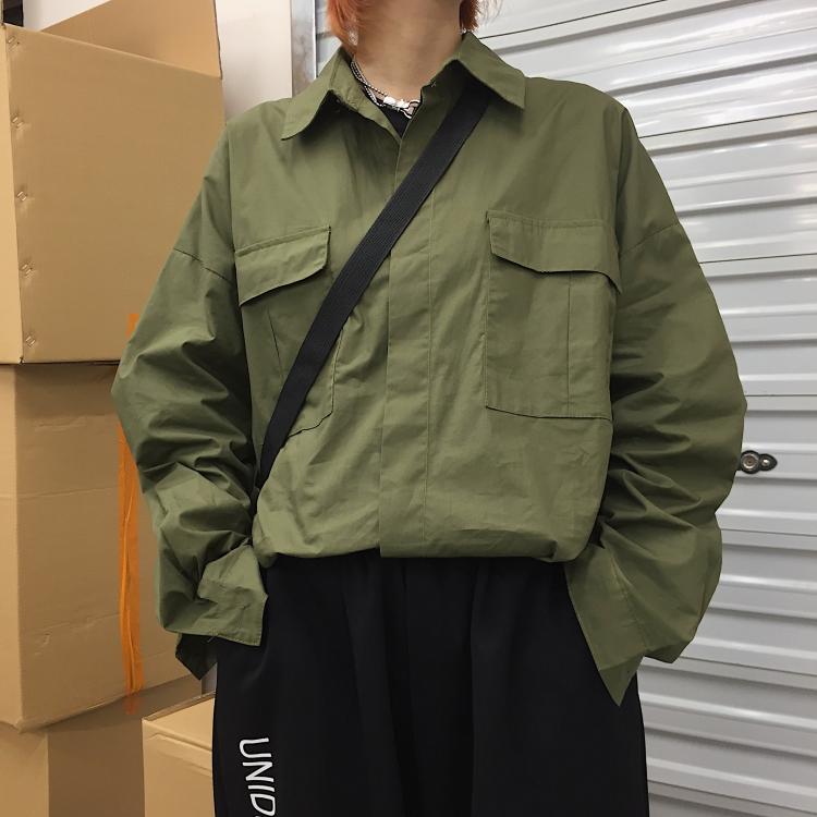 New ins Harajuku bf wind street retro tooling shirt men and women cardigan loose casual jacket