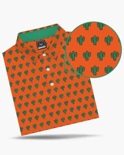  Orange Cactus Print Polo