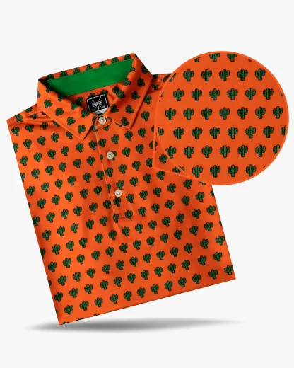  Orange Cactus Print Polo