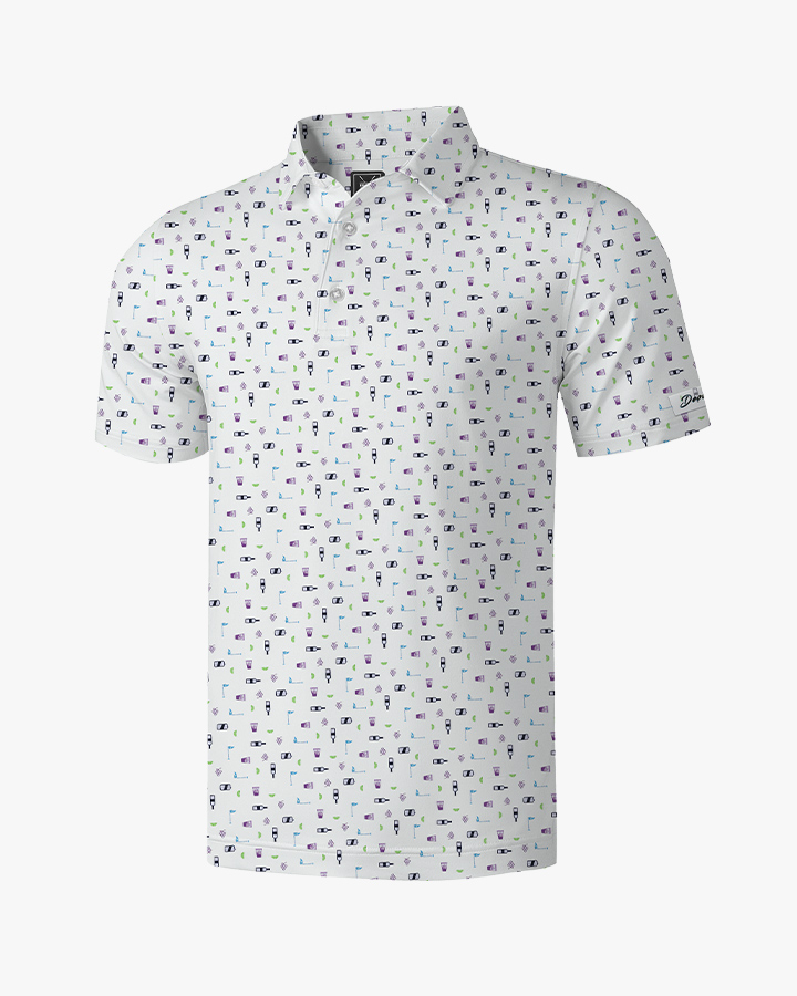 Party Transfusion Print Golf Polo in White - Deolax